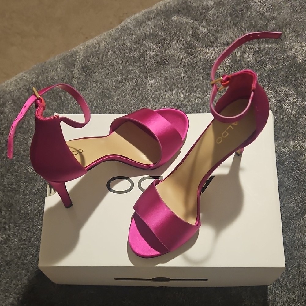 ALDO Hot Pink Satin Ankle-Strap Stiletto Sandals